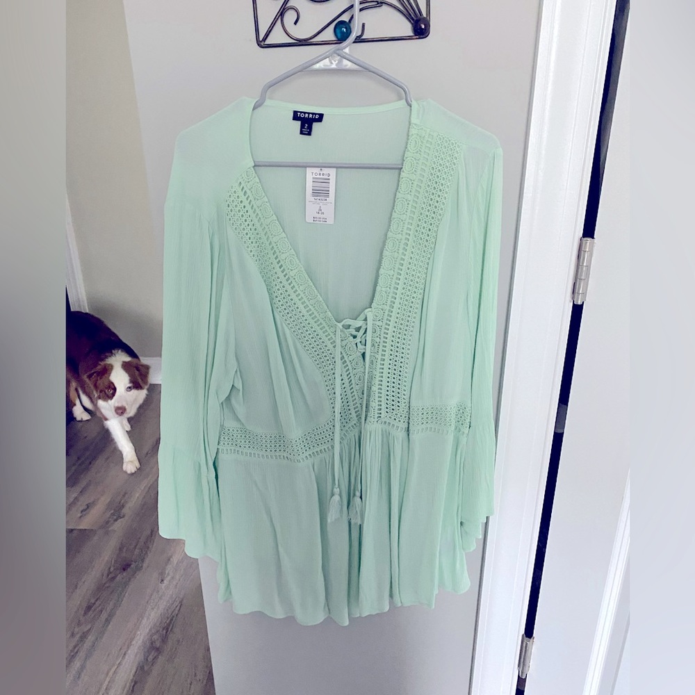 Torrid Crinkle Gauze Babydoll Top Mint Green 2X